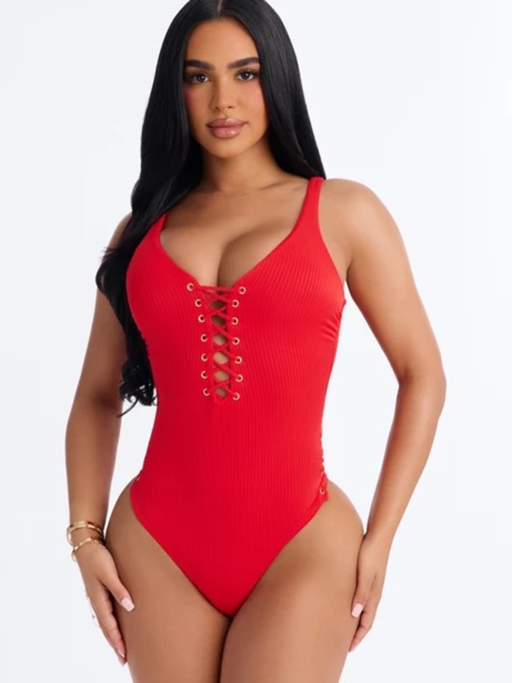 Always Tanning Ribbed 1 Piece Lace Up Swimsuit